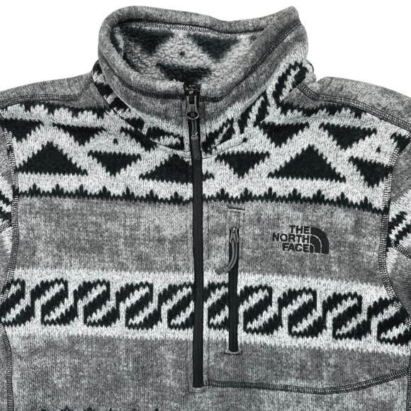 The North Face Men's Gray Aztec Tribal 1/4 Zip Fleece Pullover Sweater Top Sz S - Picture 3 of 5